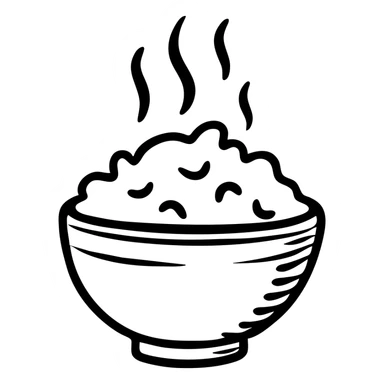 A hand-drawn bowl filled with steaming orange rice, simple design with clear outlines sticker