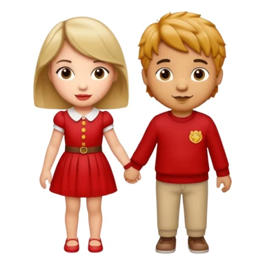 Daniel Tiger and Taylor Swift together, holding hands, minimal and charming 2D emoji style sticker