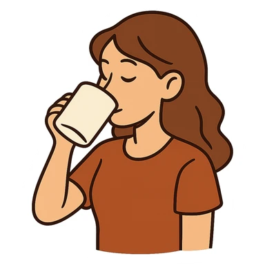 flat toon style brown-haired woman drinking coffee, no background sticker