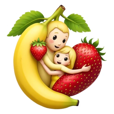 banana hugs and kisses strawberry. banana shopulb be male, masculine; and strawberry - female, cute, juicy sticker