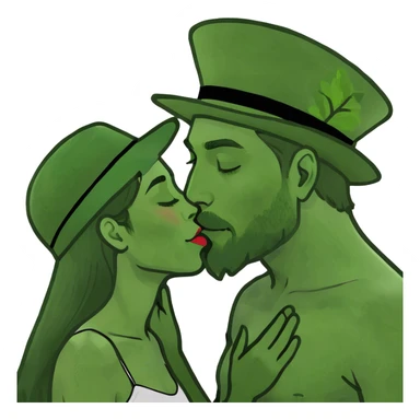 Brunette girl kissing black man sticker