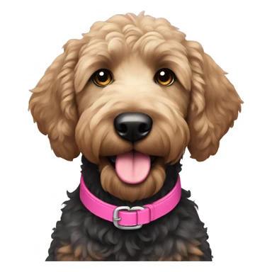 Black golden doodle with pink collar  sticker