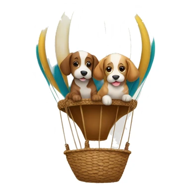 Puppies riding in a hot air balloon. sticker