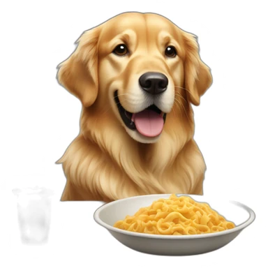 Un Golden retriever de 3 años comiendo  sticker