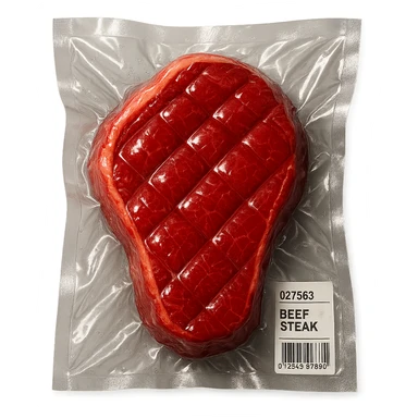 diamond-textured meat steak, shiny and inflated, no background sticker