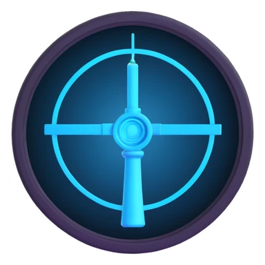 minimal emoji icon for crypto bot, round badge, rising candlestick chart in neon cyan electric blue, subtle sniper scope elements, dark background, futuristic clean cyberpunk AI inspired, no text sticker
