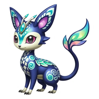 Shiny Colorful Futuristic Ornate Oriental Painted Asian Vernid-Trico-Meloetta-Latias-Koraidon-Peppercat-Protogen-Pokémon-Digimon-Fakémon-fusion-hybrid-creature sticker