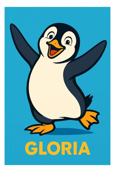 Gloria the penguin from Happy Feet, smiling and flapping her wings, playful cartoon style sticker