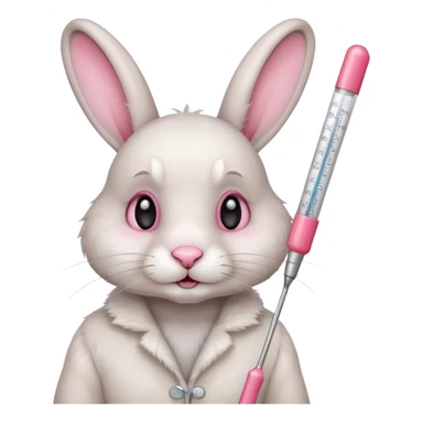 an ill rabbit with a thermometer sticker