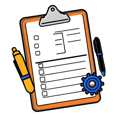 clipboard with task list and gear sticker