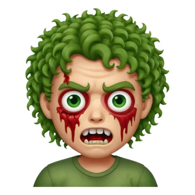 Zombie apple Memoji curly hair boy with growling face with one open and stich under eye  sticker