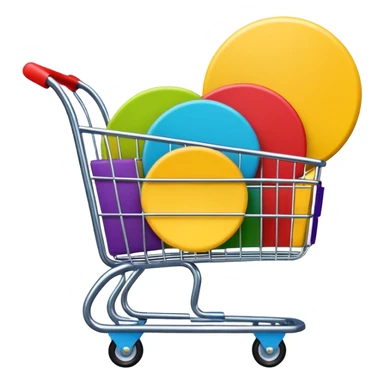 Create a round sticker with a dark black background inside the circle, dynamic edges that smoothly transition step-by-step from green to yellow to red to purple, a small shopping cart icon in the center, the title text ‘New stock soon’, where the word ‘soon’ is blinking in bright blue color.” sticker