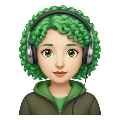 green haired earringed heaphone wearing middle aged woman very very curly long haired and hazel small eyes sticker