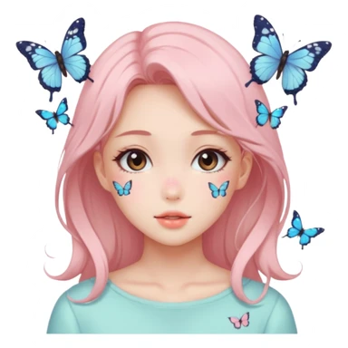 Gorgeous pastel anime style lady with blushing face and butterflies aesthetic trending style sticker