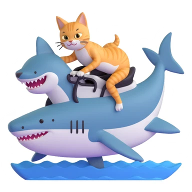 cat riding a shark sticker