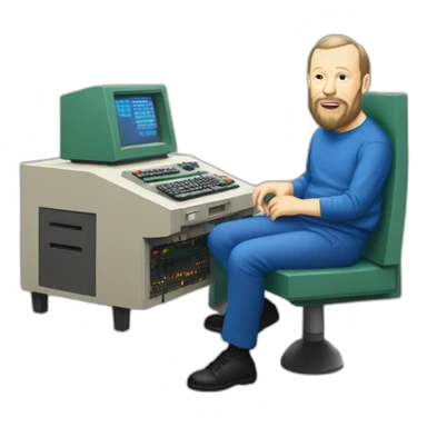 Dennis Ritchie sitting at a PDP-11 sticker