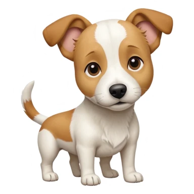 a full body facing front on of a buff white beagle cross jack russell terrier looking dog the size of a kelpie with light brown long ears resting on its face and a light brown patch above one eye and a large snout. the rest of the dog is completely white.  sticker