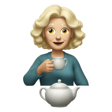 Old Blonde woman holding teapot sticker