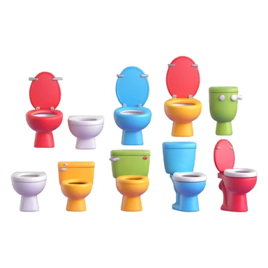 whimsical cartoon toilets in a group, 3D emoji style sticker
