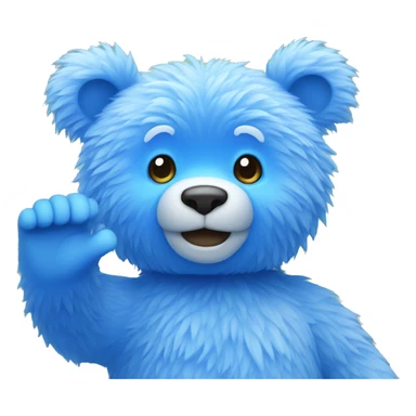 Blue fuzzy bear waving sticker