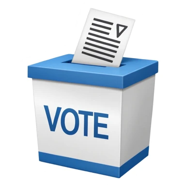 Vote box with 'Vote' written on the front and paper entering the top slot sticker