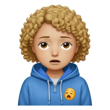 person in normal clothes crying, short curly hair, wearing a hoodie sticker