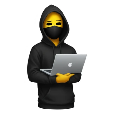 anonymous with laptop with black hoodie and having a mask  sticker