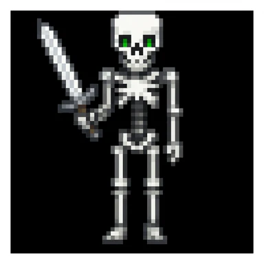 Make the Minecraft skeleton hold a sword in the pixel art style sticker