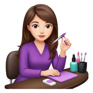 A realistic illustration of a girl with medium-length thick brown hair sitting at a manicure table.
 sticker