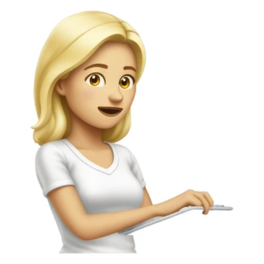 mujer rubia mirando la tableta encendida sticker