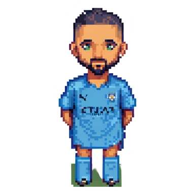 Riyad Mahrez, famous Algerian footballer, portrait, pixel art style sticker