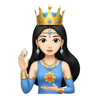 mahavishnu, shoulder length black hair, wearing crown, holding conch and chakra, blue color skin sticker