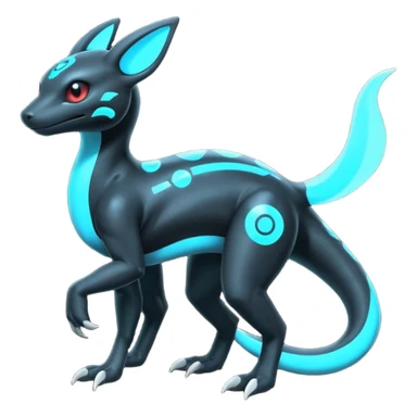 White and Cyan-glowing Futuristic  Salandit-Umbreon-Fakémon-hybrid-creature (full body)  sticker