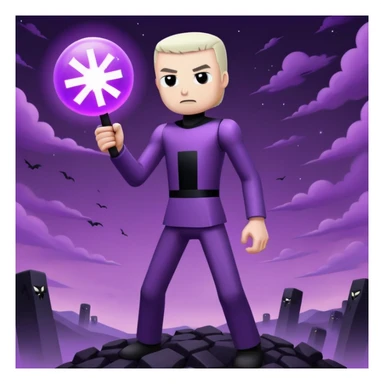 Minecraft Enderman attacking player with username "Artem" in the End dimension, purple sky sticker