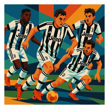 Juventus players in action during a match, dynamic and energetic sticker