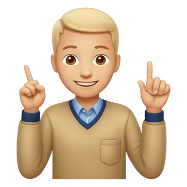 emoji of a happy cartoon person pointing downward toward the ground with both hands, standing upright, smiling warmly, both index fingers extended and pointing down clearly, simple light background, expressive and playful Apple emoji design showing the meaning “here / down here sticker