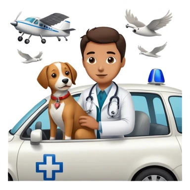 Flying doctor rescuing dog from car accident  sticker
