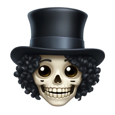 Top hat curly black hair skeleton smiling sticker