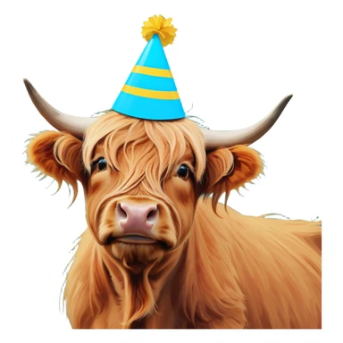 Highland cow wearing birthday hat sticker