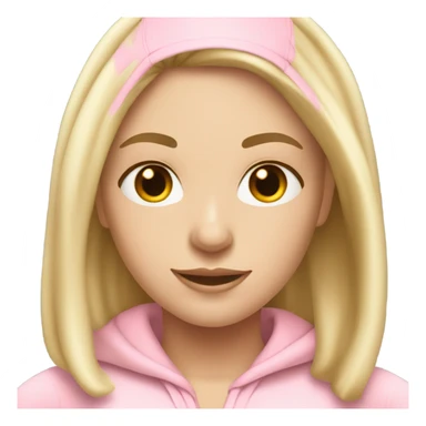 A blonde white girl in a light pink tracksuit with a fitness mat sticker