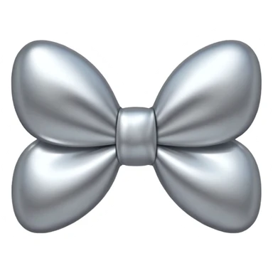 A cute bow emoji made of polished silver chrome, smooth rounded loops, glossy metallic surface, soft mirror reflections, subtle highlights, minimal and adorable proportions, iOS emoji style, centered composition, clean white background, soft studio lighting, no text, no outline, ultra high quality sticker