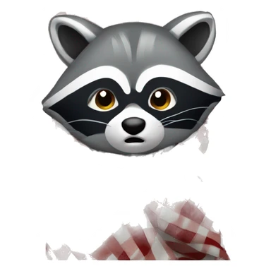 Raccoon wrapped in a checkered blanket facing front, iOS 18 style sticker