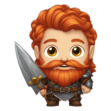 text for a sticker picture generator with a red-haired dwarf in his hands who has a bow with a braided mustache, dressed in leather armor, with a red beard, with red hair, in a fantasy style sticker
