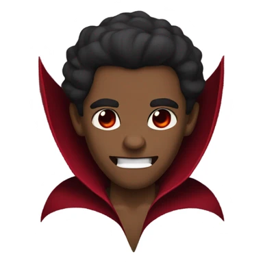 vampire, with brown skin red eyes, with fangs wearing a burgundy and red  cape sticker