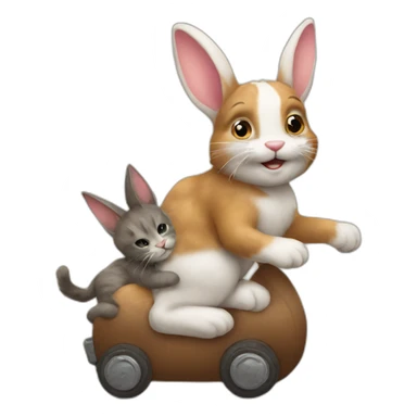 Bunny riding a kitty cat sticker