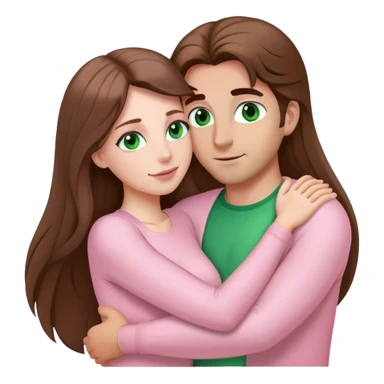 white woman with very long brown hair and green eyes in a light pink outfit hugging a man  sticker