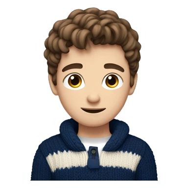 Teenage boy, wear a navy blue knitted sweared, blue eyes, brown hair sticker