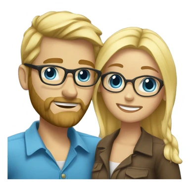 Blonde girl with blue eyes being hugged by blonde guy with beard and glasses sticker