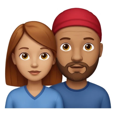 Couple. A bald man with brown beard and a girl with light skin dark yellowish brown auburn hair. sticker
