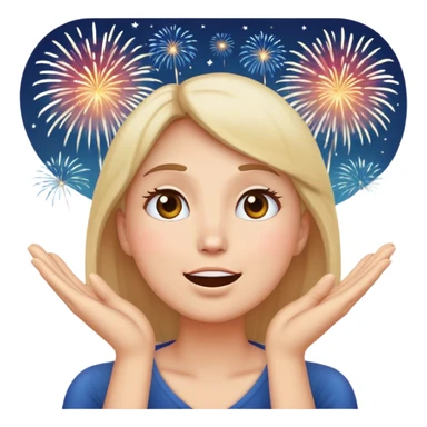 classic emoji style face with hands on cheeks, looking up at fireworks sticker